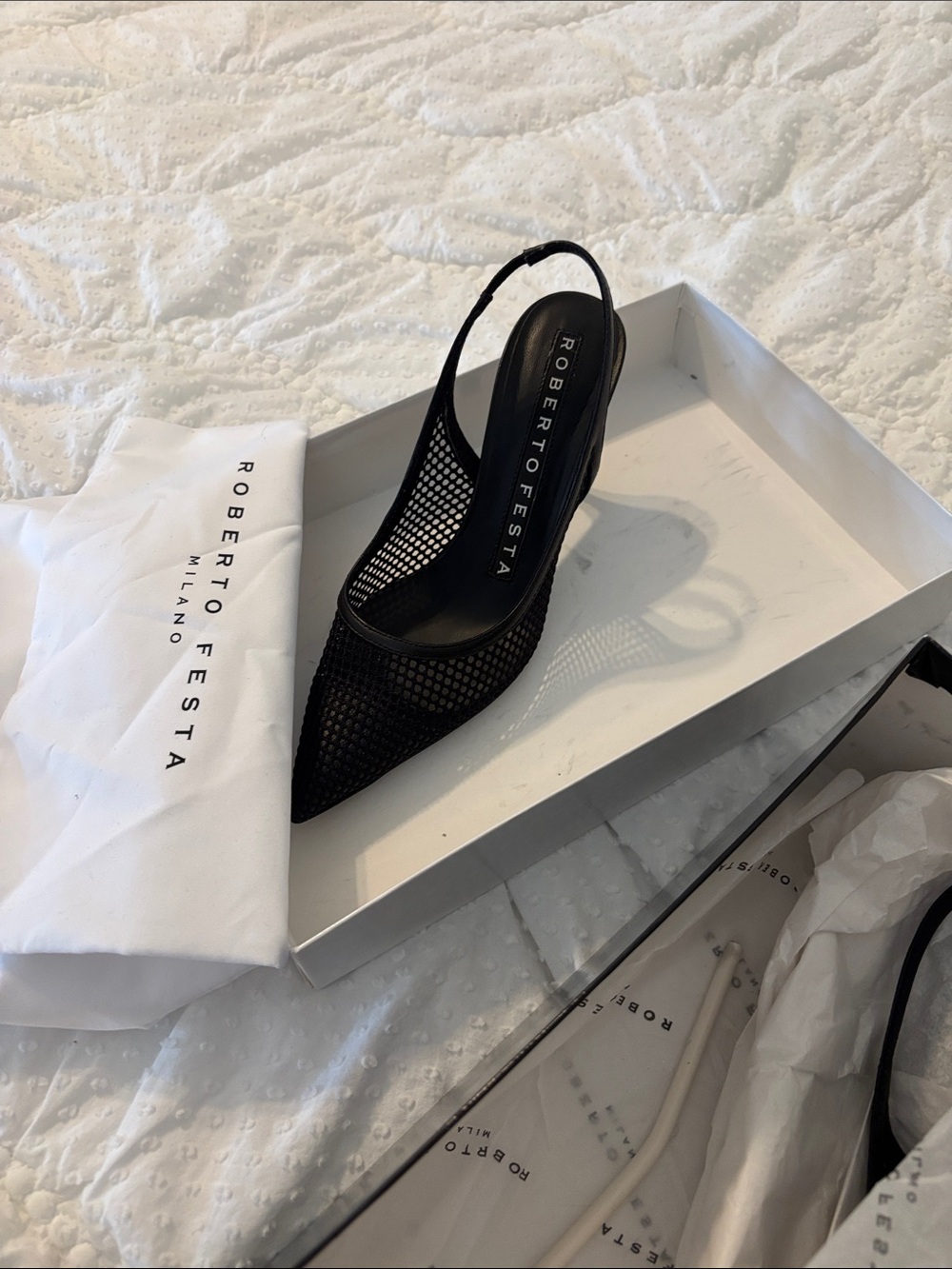 Roberto Festa Black Mesh Slingback Pointed Pump